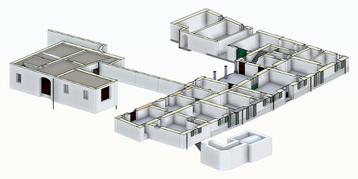 Modello BIM da rilievo architettonico con drone e laser scanner — villa storica nobiliare (Erba, Como)